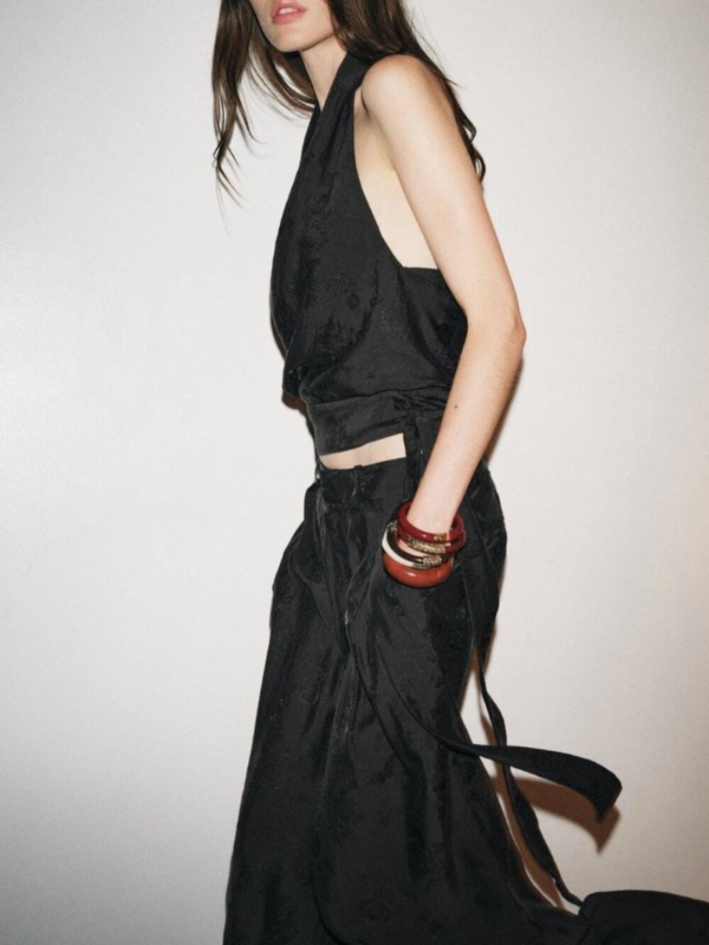 Black Floral Jacquard Halter Wrap Crop — Zara ZW NWT XS